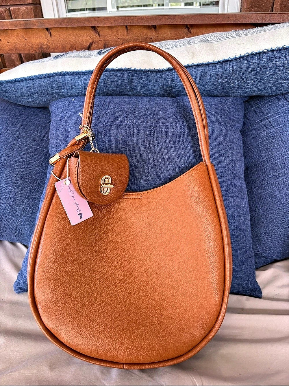 NWT Purple and Lilac Crescent Hobo Shoulder Bag with Coin Pouch Tan Pebbled